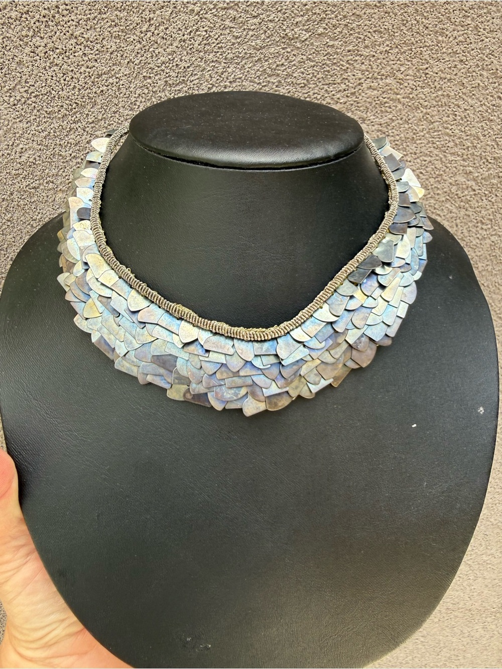 Maujh Cleopatra Collar Necklace Metallic Iridescent Scale Bib Statement Choker
